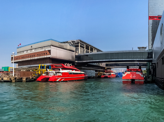 Macau Ferry Terminal at Victoria Harborr. It is a ferry terminal and heliport.